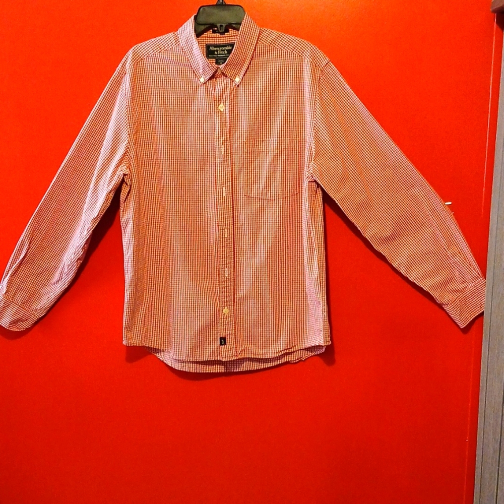 Abercrombie & Fitch Men's Long Sleeved Dress Shirt Red/White Checked